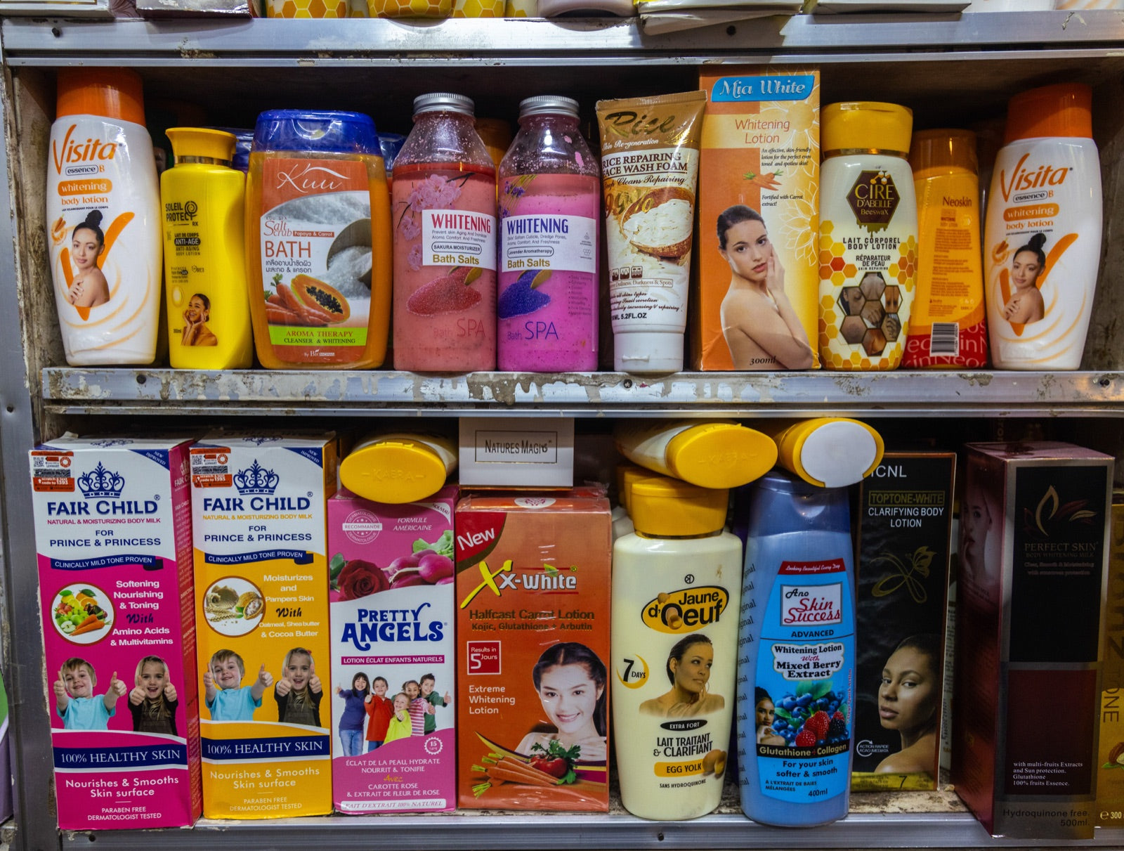 Shelves of skin-lightening products